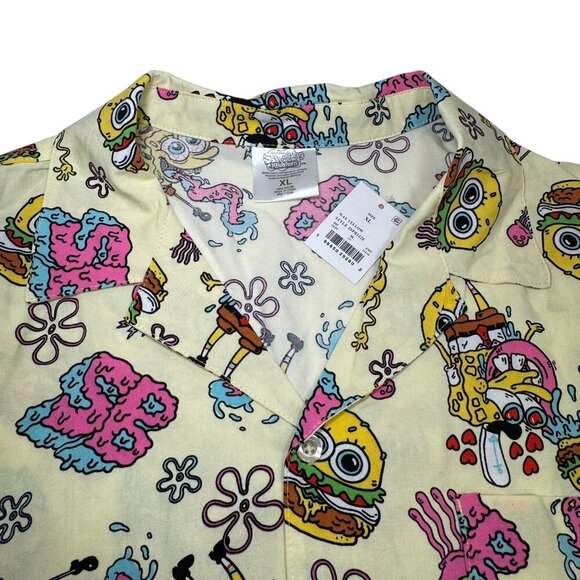 Sponge Bob Squarepants Crabby Patty Hawaiian Camp Shirt Mens Nerd Culture XL NWT - Picture 6 of 7